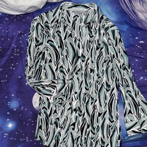 Apt. 9 Teal and Black Geometric Blouse